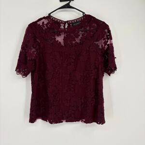 Laundry By Shelli Segal Burgundy Lace Overlay‎ Whimsygoth Blouse Size Small